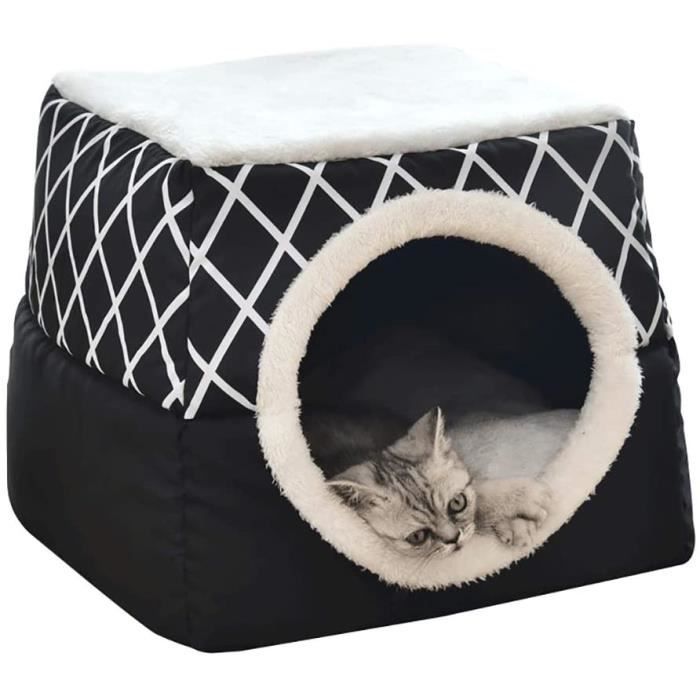 Lit pour chat anier Chat Niche pour Chien Chat avec Coussin Amovible Panier pour Chat Niche à Chat Nid de Chat 35x33x30cm Noir A74
