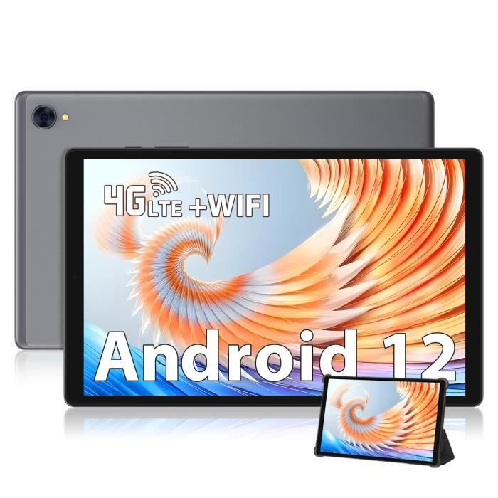 TOSCIDO Tablette Tactile 10,1 Pouces Écran FHD Tab Octa Core,Android 12,WiFi/4G LTE,4Go RAM,64Go 4G/LTE,Gris-avec étui pour Tablette