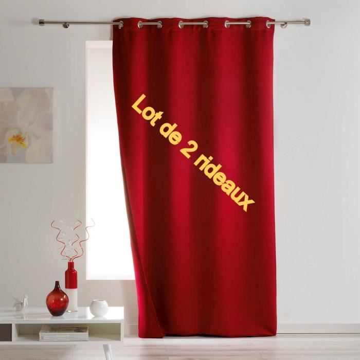 Lot de 2 rideaux a oeillets 140 x 260 cm occultant thermique isolant covery Rouge