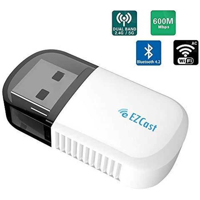 EZCAST Clé Adaptateur USB WiFi sans Fil WiFi Dongle 5G-2.5G USB Bluetooth 4.2 Adaptateur sans Fil Double Bande AC 600Mbps