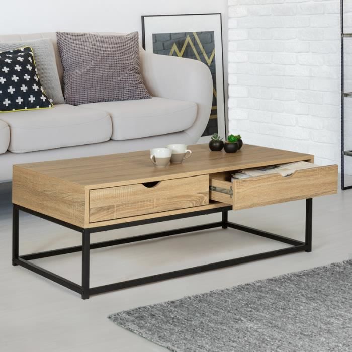 Table basse 2 tiroirs DETROIT design industriel