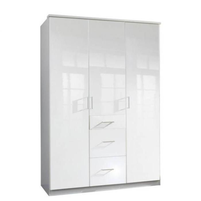 Armoire COOPER 3 portes 3 tiroirs largeur 135 laqué blanc blanc Bois Inside75