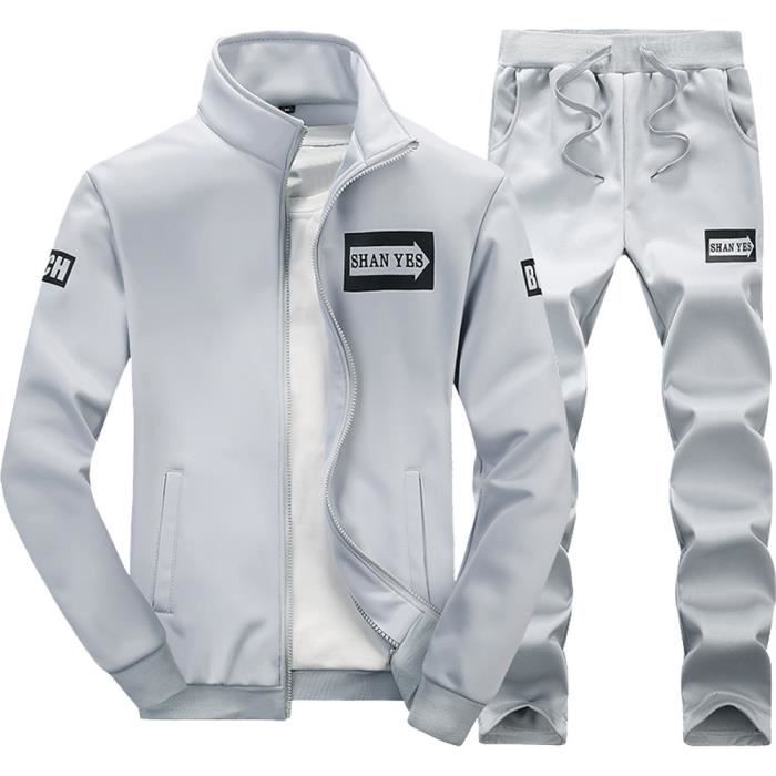 Automne Hiver Épaissir hommes Sweat-shirt Top Pantalons Ensembles sport Survêtement Suit gris