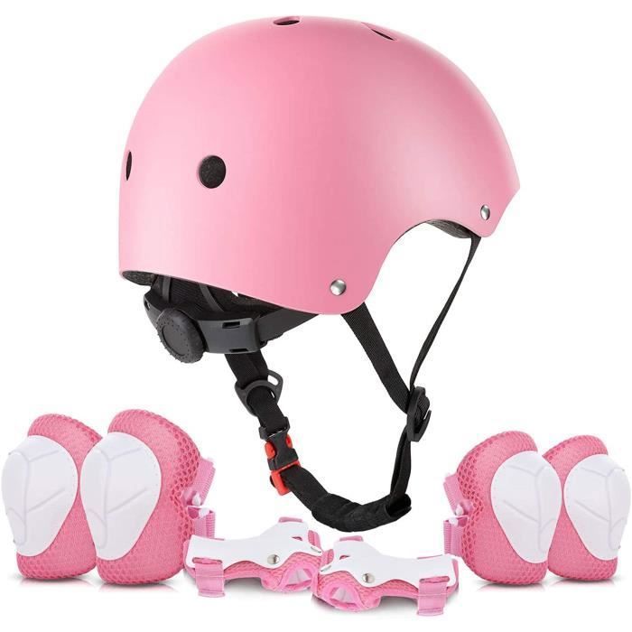 Casque Vélo Enfant Réglable Sets,Protection Enfant Casque Ajustable Coudières Genouillère Protège-Poignets Protections Sports(Rose)