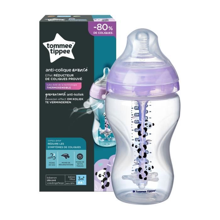 TOMMEE TIPPEE Biberon Anti colique avancé 340ml décoré rose