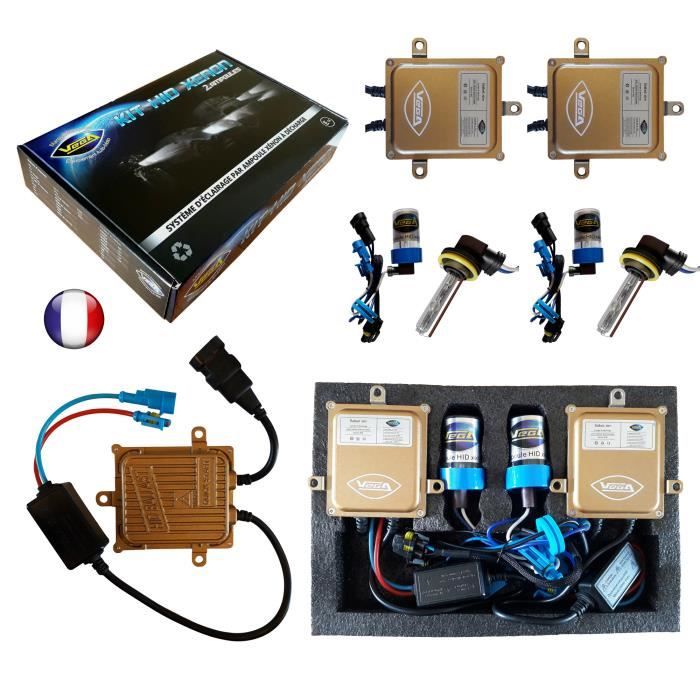 Kit HID Xénon Marque FRANCAISE Vega® H1 12000K 55W Slim DSP AC ampoules à embase métallique