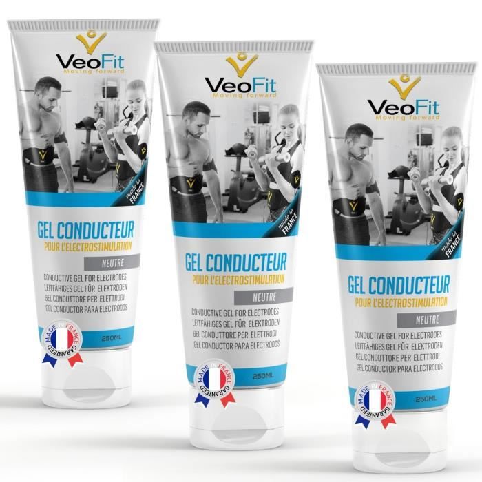 VEOFIT Lot de 3 Gels Conducteur Electrostimulateur de 250mL Made in France pour Ceinture Abdominale electrostimulation Contact…