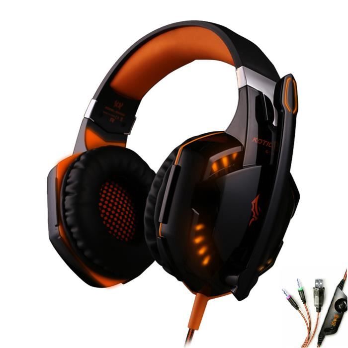 KOTION EACH G2000 stéréo Salut Fi Gaming Casques avec microphone Lumières Game Music Casque pour PC Gamer