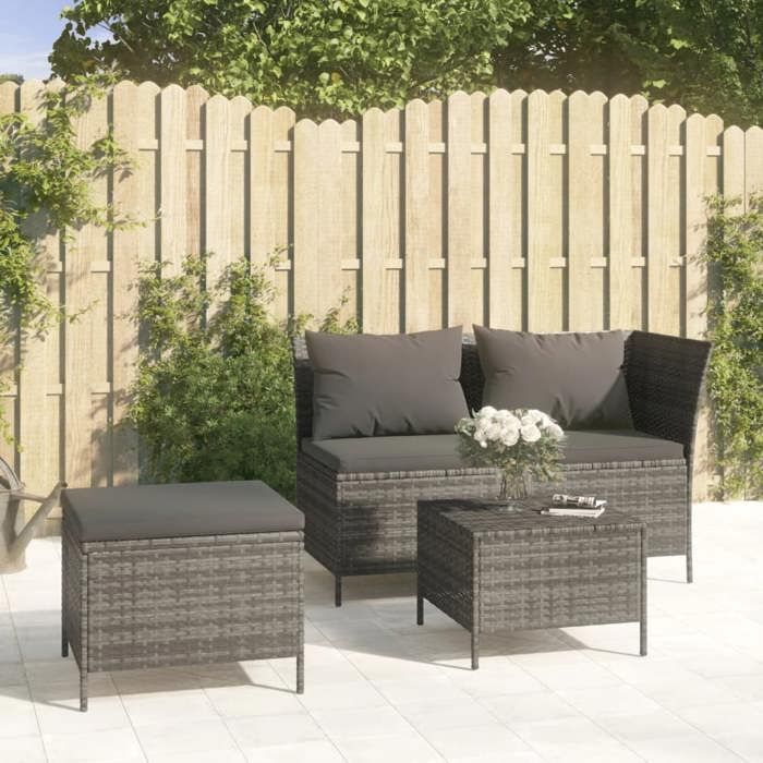 Lemon Salon bas de jardin 3 pcs - avec coussins - Gris Résine tressée - 110x58x72 cm 319693