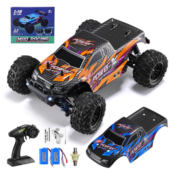 Womaqu Voiture Télécommandée Adulte 1:18 RC Car 4x4 40 km/h Débutant, Voiture Radiocommandée Tout Terrain Compacte avec Transmission Métallique et 2 Batteries, Modèle RC Extérieur