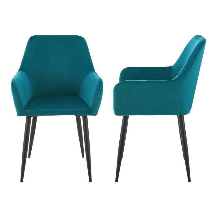 Chaises de salle à manger - HELLOSHOP26 - Lot de 2 - Bleu turquoise - Accoudoirs - Style scandinave
