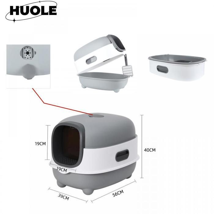 Meilleurs prix pour Produits chauds!!! 40*39*56cm -pp plastic -avec sac désodorisant -bac à litière stérilisé aux UV avec pelle à litière -Gris