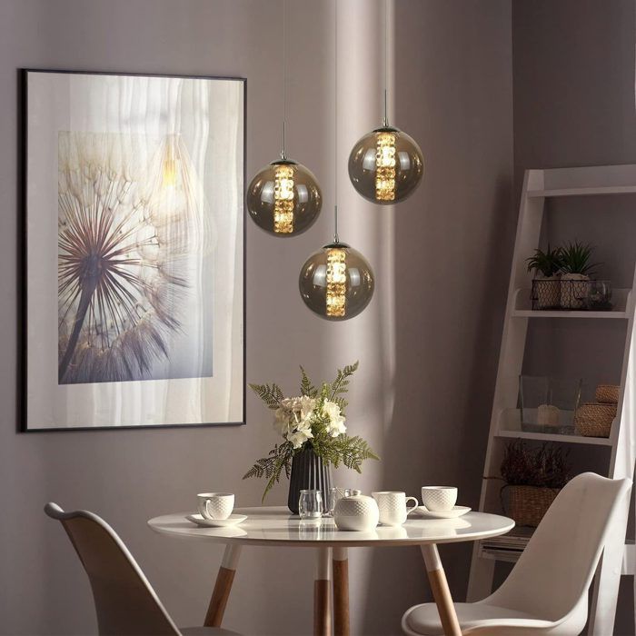 Lampe suspendue - NETTLIFE - Modèle 3L - Réglable en hauteur - 3 abat-jours en verre - Gris métal