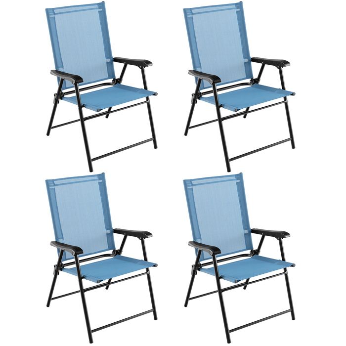 COSTWAY Lot de 4 Chaises Pliantes de Jardin Tissu Résistant aux Intempéries sans Assemblage pour Jardin Cour Piscine Bleu