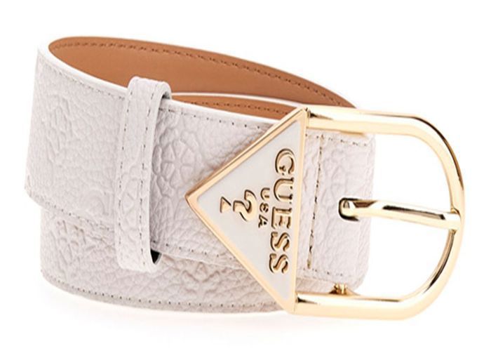 Ceinture Femme Guess Monogramme Blanc Beige - Boucle G Dorée Élégante