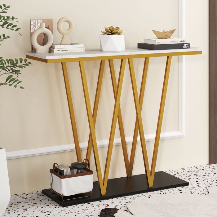 COSTWAY Table Console Effet Marbre - Style Scandinave Géométrique - 100 x 30 x 79 cm (L x l x H) Cadre en Métal Doré COSTWAY Table Console Effet Marbre - Style Scandinave Géométrique - 100 x 30 x 79 cm (L x l x H) Cadre en Métal Doré