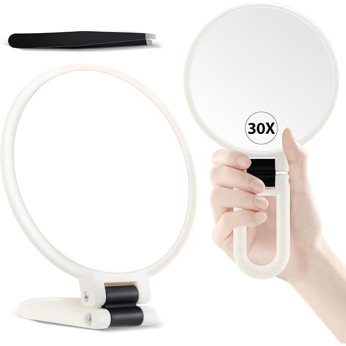 Miroir grossissant 30X avec poignée - Miroir de Maquillage à