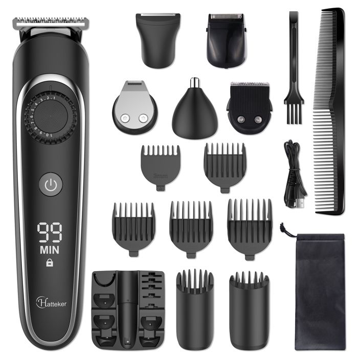 Hatteker RASOIR ELECTRIQUE Homme 6 en 1 Tondeuse Cheveux Barbe Nez Oreilles Corps Étanche IPX7 Rechargeable