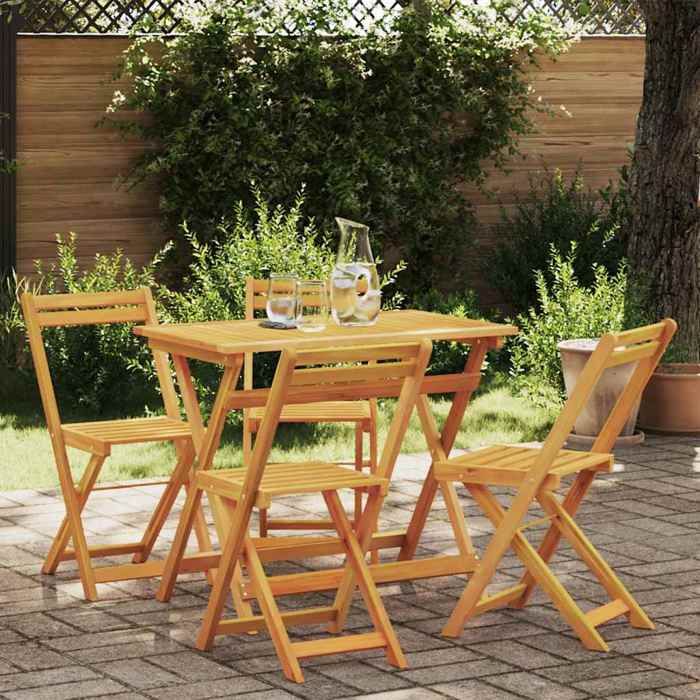 vidaXL Ensemble Bistro Pliable 5 Pièces avec Coussins en Bois Massif d'Acacia - vue 2