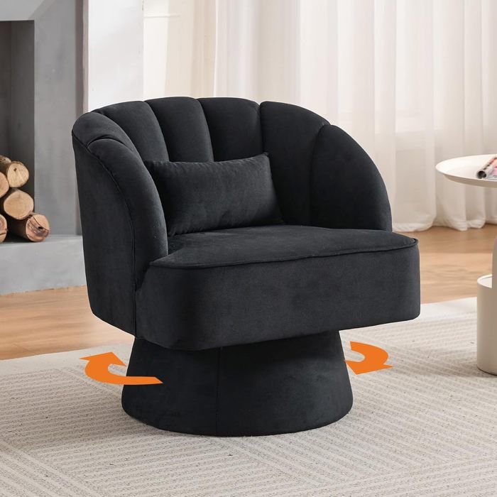 Fauteuil de salonFauteuil Confortable pivotant à 360 degrés en velours rembourréStyle Scandinave pour Salon ChambreNoir