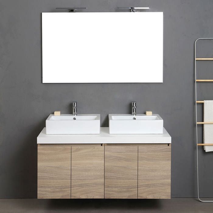 MOBILIER DE SALLE DE BAINS 120CM AVEC 4 PORTES CHÊNE NATUREL DOUBLE VASQUE VALENTINA MOBILIER DE SALLE DE BAINS 120CM AVEC 4 PORTES CHÊNE NATUREL DOUBLE VASQUE VALENTINA