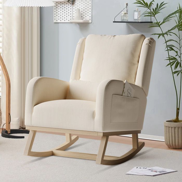 Fauteuil à Bascule Allaitement Scandinave, Rocking Chair Avec Dossier Haut Et Accoudoirs Fauteuil Confortable Pour Le Salon Et La Chambre A Coucher Gris 81676103