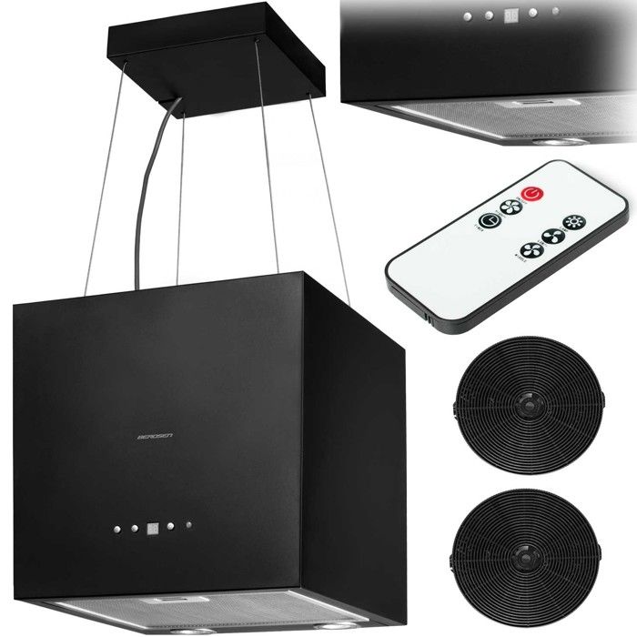 Hotte îlot en acier inoxydable - JANSHOP - 40 cm - Noir - 2 filtres à charbon - Éclairage LED - 750 m3/h