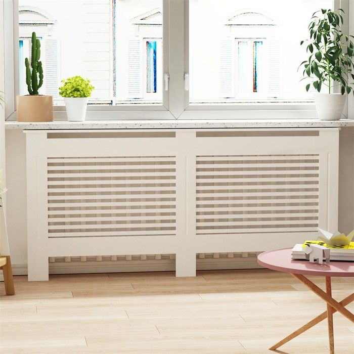 Cache Radiateur Blanc Bois - Grille Cache-Radiateur Maison de Chauffage en MDF Couvre Radiateur Design - 152x19x101cm