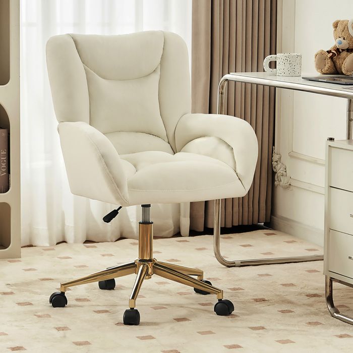Chaise de bureau à roulette 360°  Fauteuil Ergonomique tournant réglable en hauteur avec jambes doréesVelvetivoire