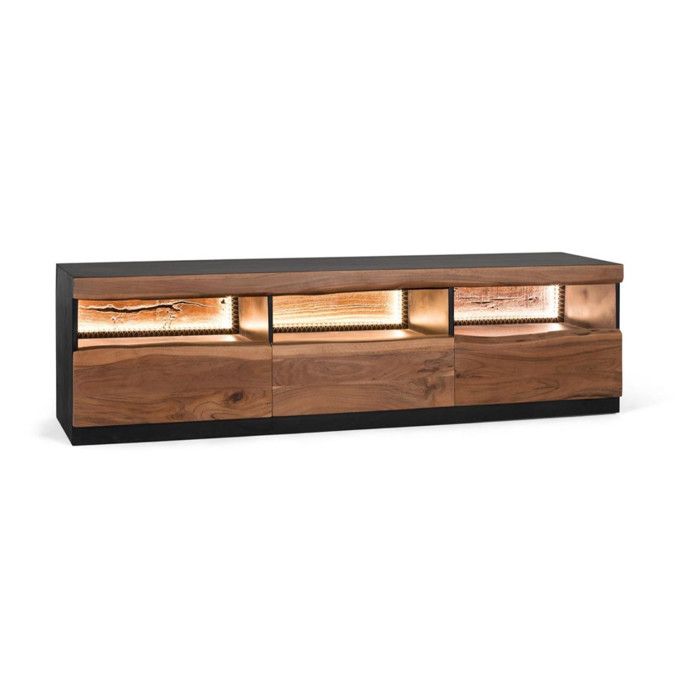 Meuble TV - Giner y Colomer - Acacia - Éclairage intérieur - 3 tiroirs - 180x42x50 cm