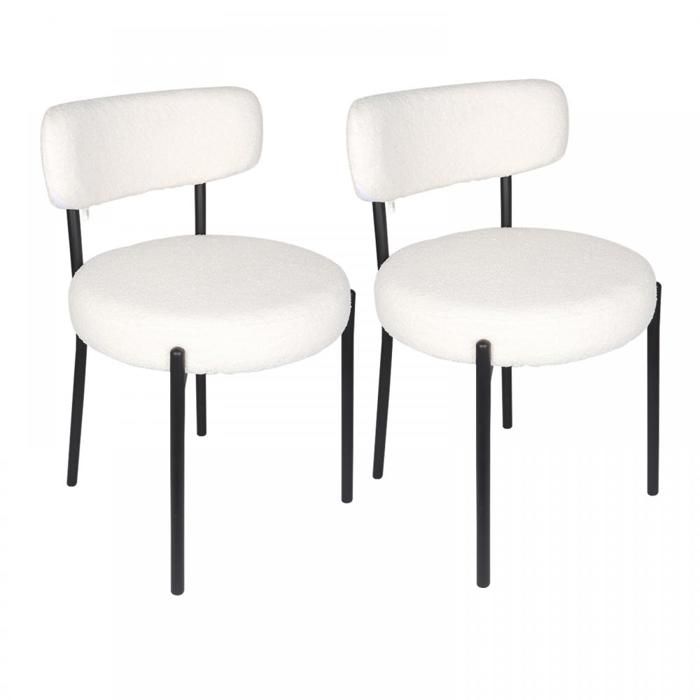 SUPFINE Lot de 2 Chaises de Salle à Manger Chaises Rondes en Tissu Bouclé Teddy Chaises de Cuisine Rembourrées Mid-Century