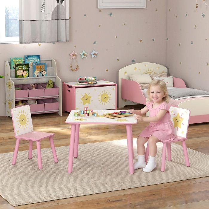 Table enfant avec chaise ensemble table et 2 chaises enfant en bois motifs détoile 60 x 60 x 44 cm rose