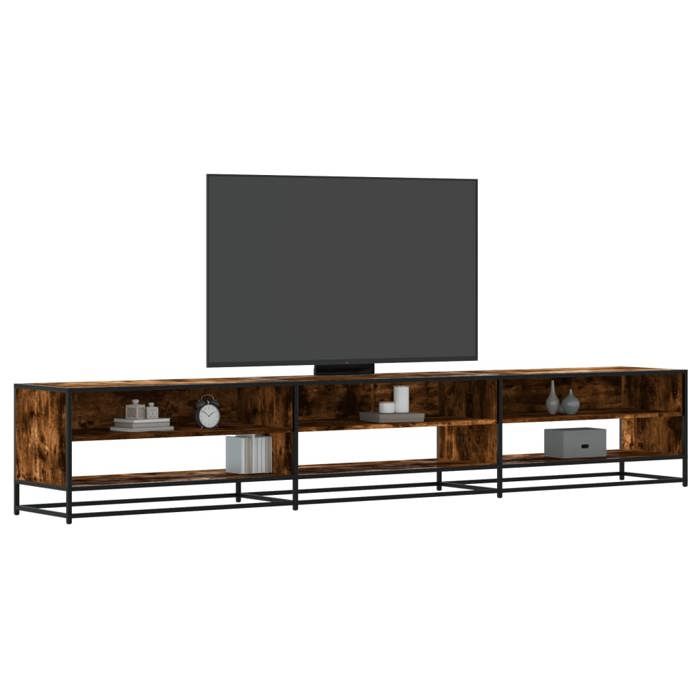 Meuble TV en bois dingénierie - VIDAXL - 270x40x46 cm - Chêne fumé - 6 étagères - Charge max 70 kg - Style industriel