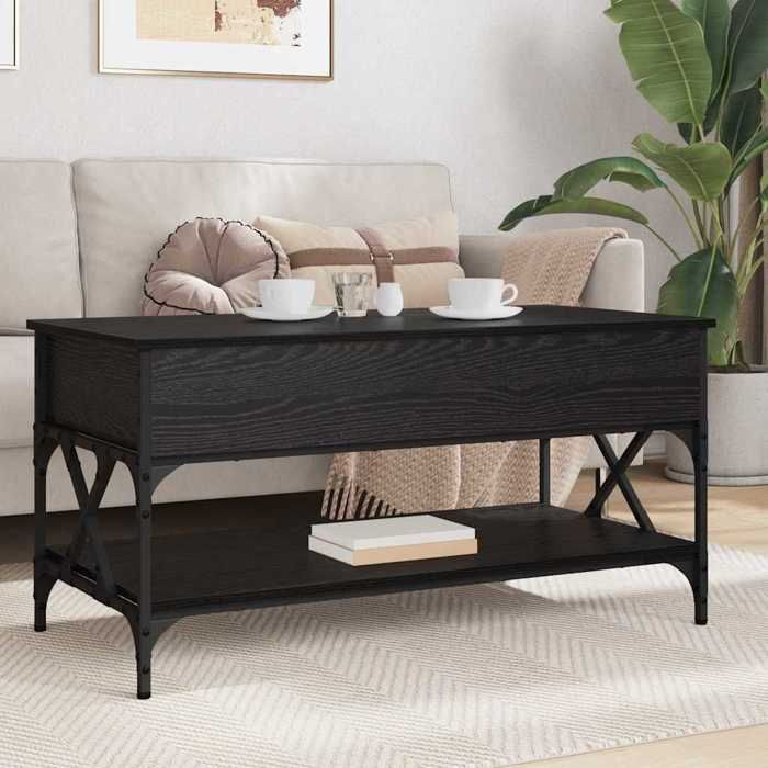 Table basse en bois dingénierie - vidaXL - Chêne noir - 100x50x50 cm - 1 étagère - Convertible - Poids maximal 60 kg