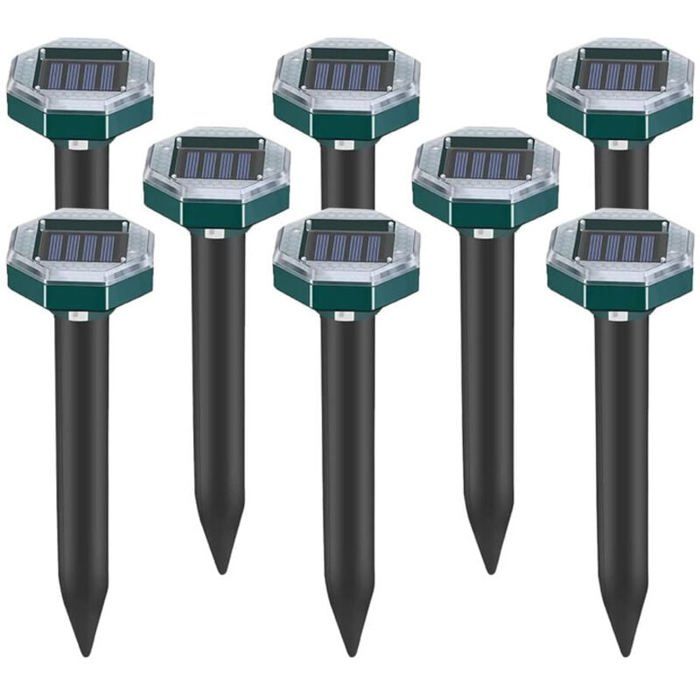 Répulsif anti-taupes ultrason solaire étanche IP65 - 8 pièces pour jardin terrasse et pelouse - Éloigne les taupes efficacement -