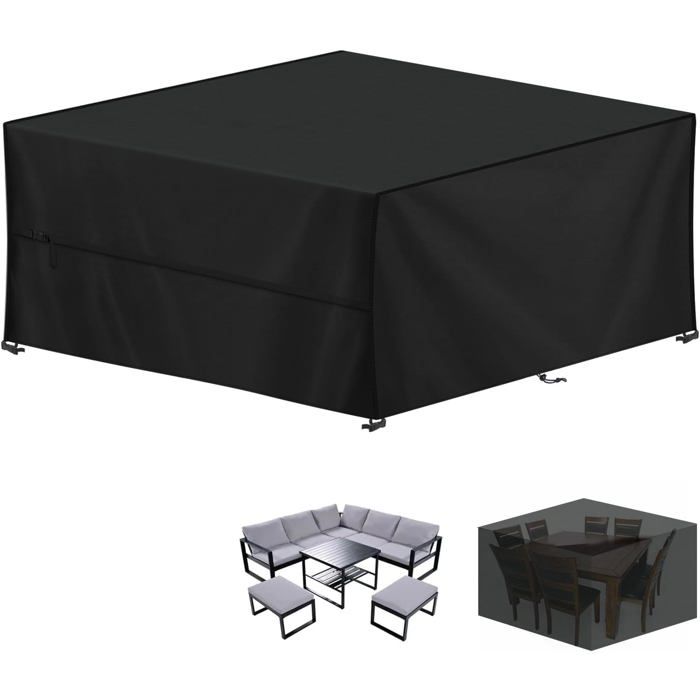 Housse de table de jardin rectangulaire 250 x 250 x 90 cm imperméable et résistante aux UV en tissu Oxford 420D.