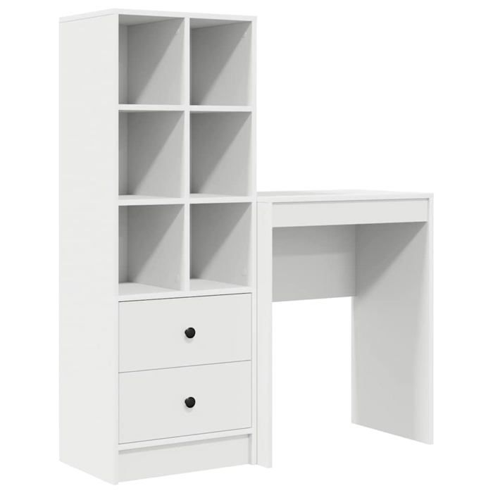 Bureau en bois dingénierie - vidaXL - Blanc - 145.5 x 50 x 127 cm - 2 tiroirs - Assemblage facile - Entretien simple