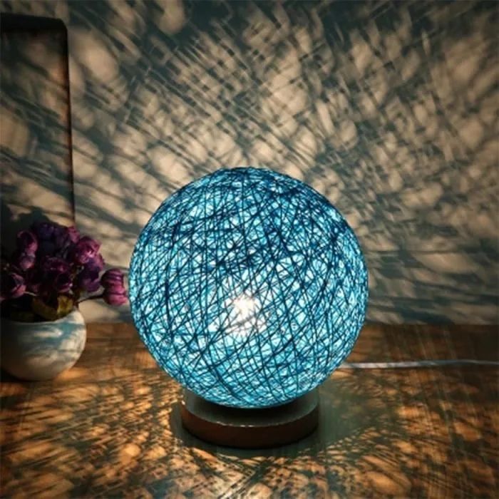 USB Veilleuse de boule de rotin réglable lampe de table LED lampe de chevet veilleuse mignonne de pépinière (Bleu)
