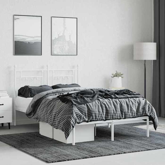 Cadre de lit métal avec tête de lit - MEUBLECHIC - 120x190 cm - Blanc - Acier robuste - Espace de rangement sous le lit