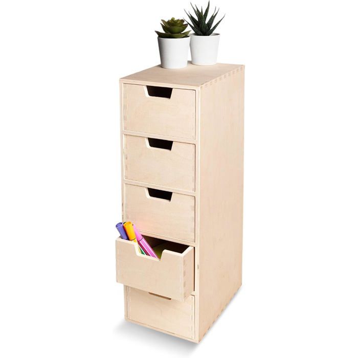 Petite Commode - CREATIVE DECO - 5 Tiroirs - Bois Naturel - 15x205x47 cm - Polyvalente