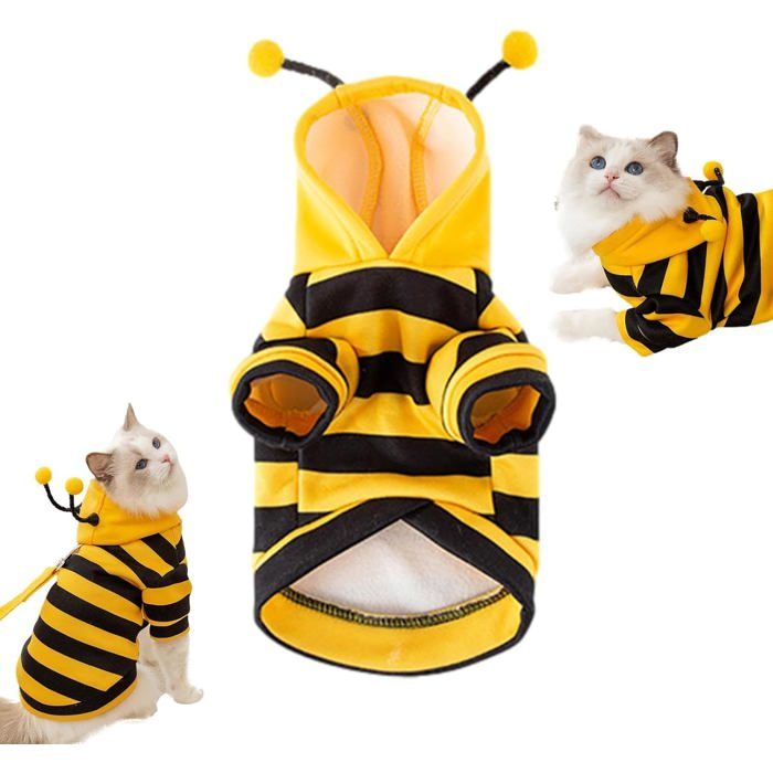 Déguisement dabeille pour chat - Tenue à capuche pour petits chiens et chats - Déguisement dHalloween pour animaux de compagnie