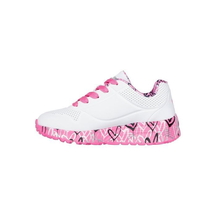 Skechers Basket Basse à Lacets Skechers Juniors Uno Lite-Lovely Luv - Blanc - Rose