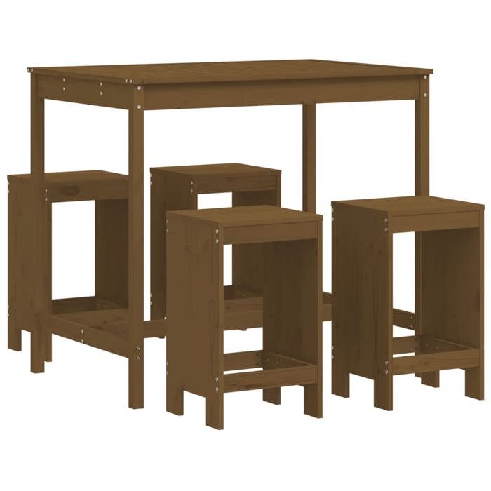 SALE 2026Meuble dExtérieur - Table et 4 Chaises Brun - Ensemble de bar de jardin 5 pcs marron miel bois de pin massif 46 Kg 1823