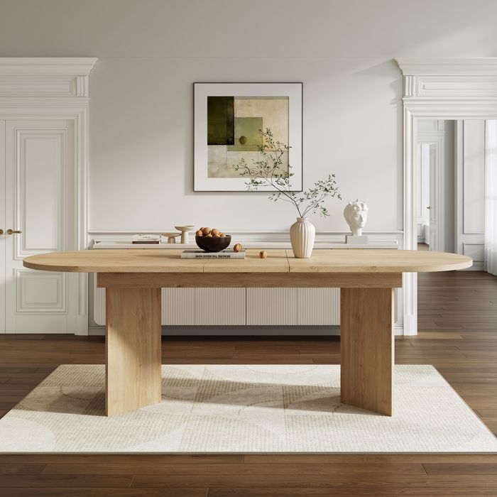 Table à manger extensible 200 x 90 cm coins arrondis pour 6-8 personnes Design minimaliste plateau épais couleur chêne