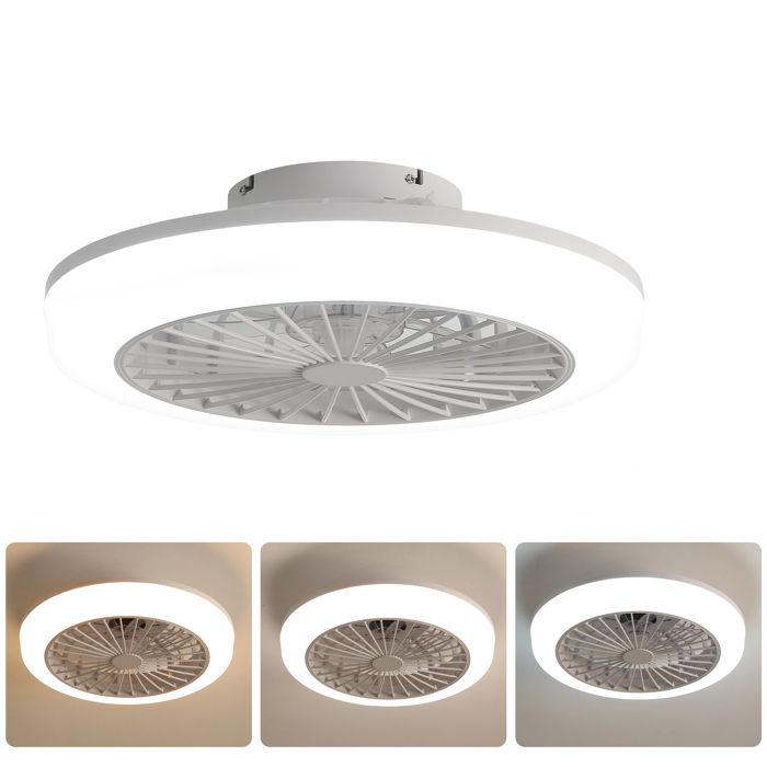 Ventilateur de plafond 46 cm avec éclairage moteur réversible et télécommande ABS blanc sans pales - Modenuit