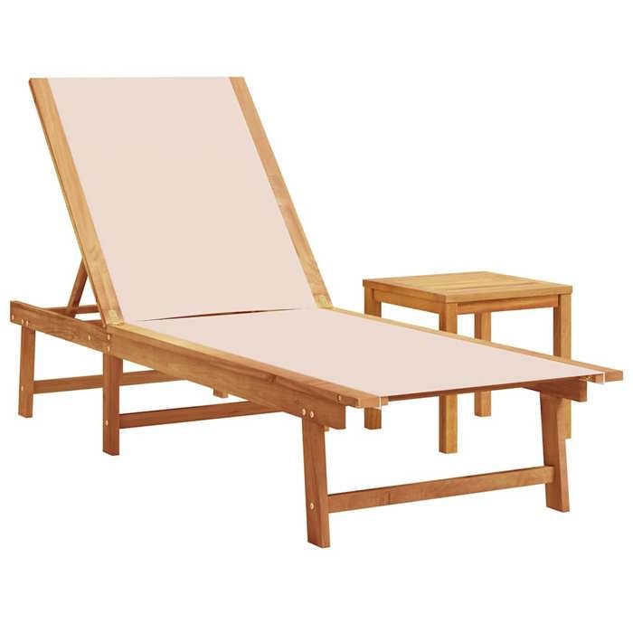 Chaise longue/Fauteuil long - CLARENCE® - Bain de Soleil simple - 1 PLACE - et table crème bois dacacia solide et textilène 29615
