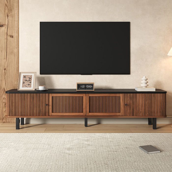 Meuble tv moderne Meuble tv panneau TV meuble TV bas. Deux portes coulissantes deux portes grillagées Design unique 190x35x45cm