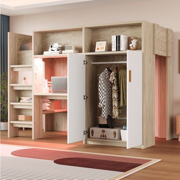 Lit mezzanine enfant 90 × 200 cm avec bureau armoire rangements et LED