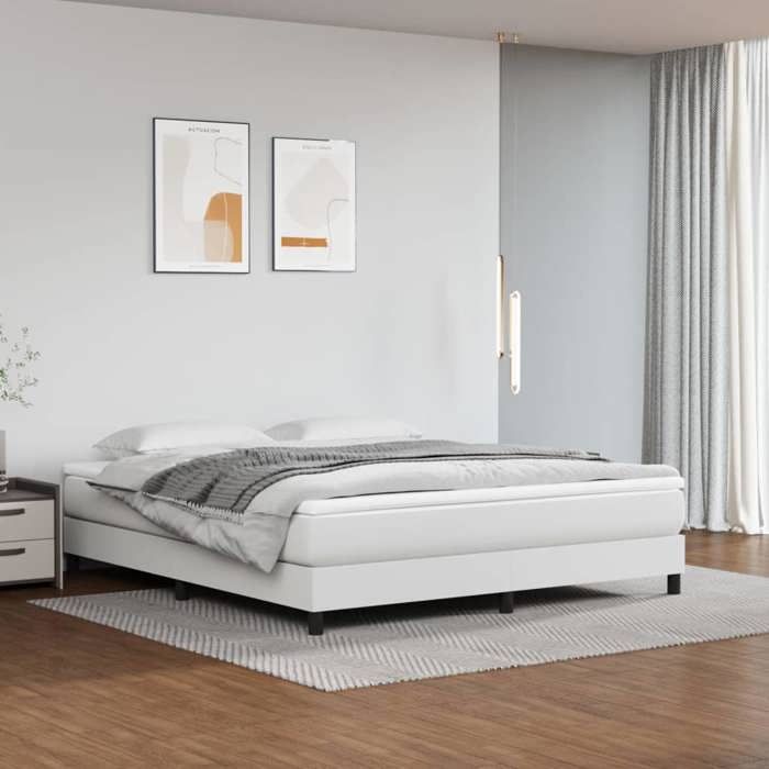 Meuble de Couchage - ZENCORE - Cadre de lit 2 PERSONNES - Sommiers à lattes - blanc 160x200 cm similicuir 835113