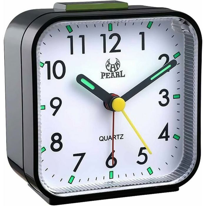 Réveil analogique silencieux sans tic-tac JZSH - Fonction snooze + éclairage LED - Alimentation piles AA - Noir